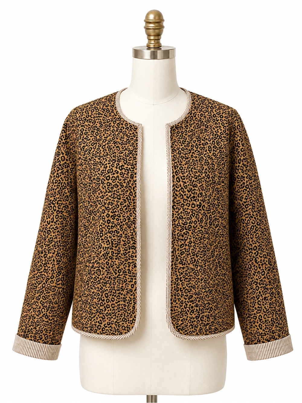 crown & ivy Leopard Print Open-Front Jacket in Tan & Black